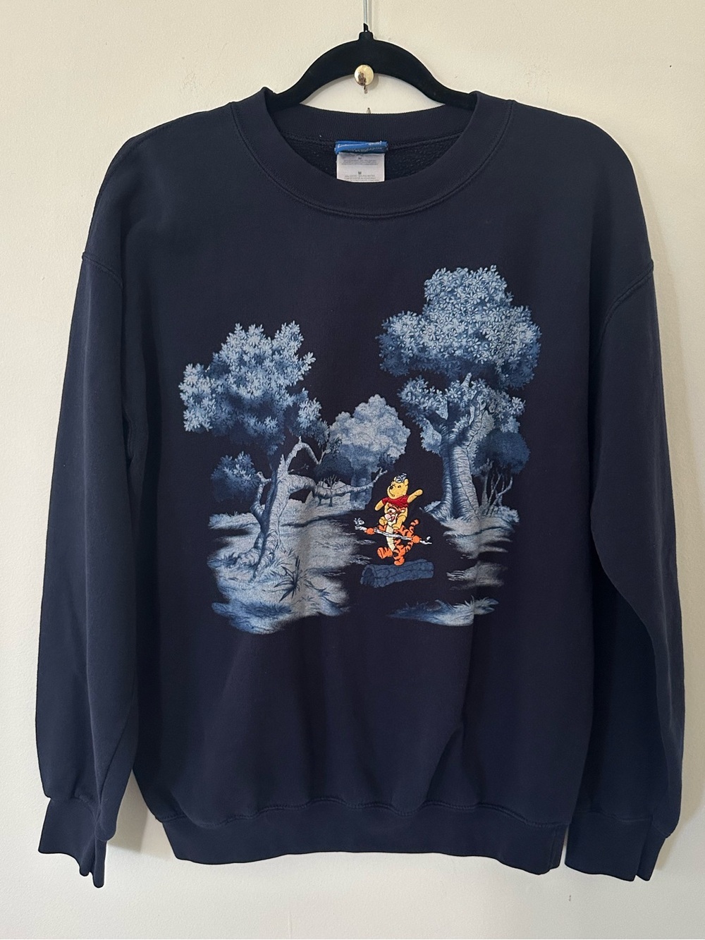 Pooh Disney Navy Graphic Crewneck Sweatshirt with Cartoon Print - Women